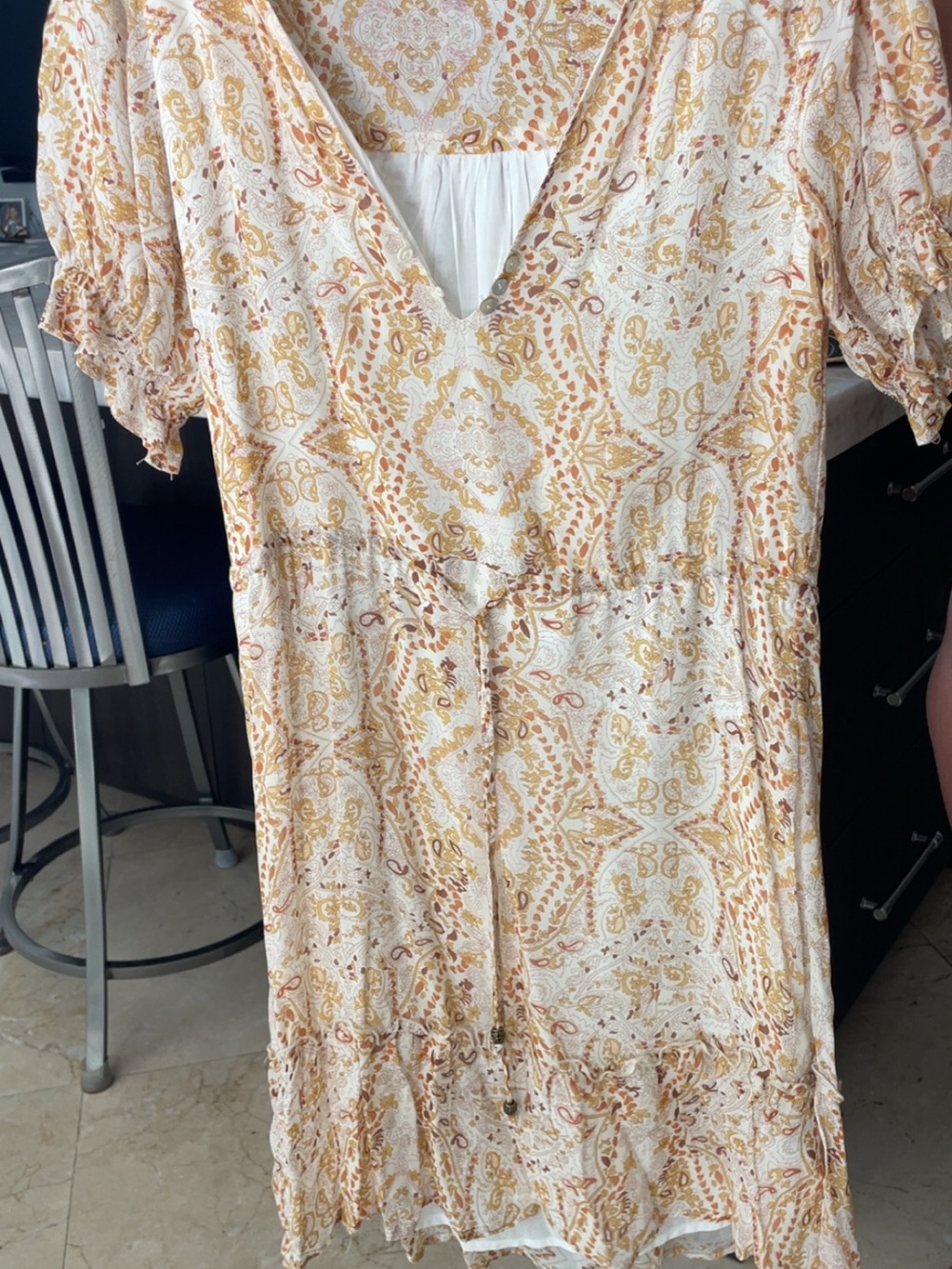 ESQUALO Cream Dress with Gold & Tan Paisley Print